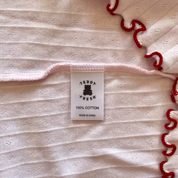 Teddy Fresh Women's Bear Butterfly Pink Pointelle Lettuce Edge Blouse size XS - Picture 4 of 5